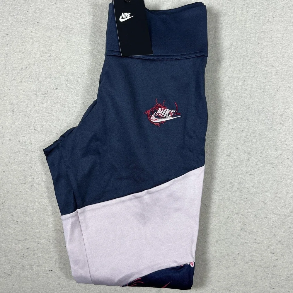 Nike Leggings Womens M‎ Blue Floral Colorblock Ankle Yoga Athletic 921644-471